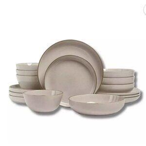 Over&Back 16 Piece Dinnerware Set, Moden Linen Ceramic Stoneware